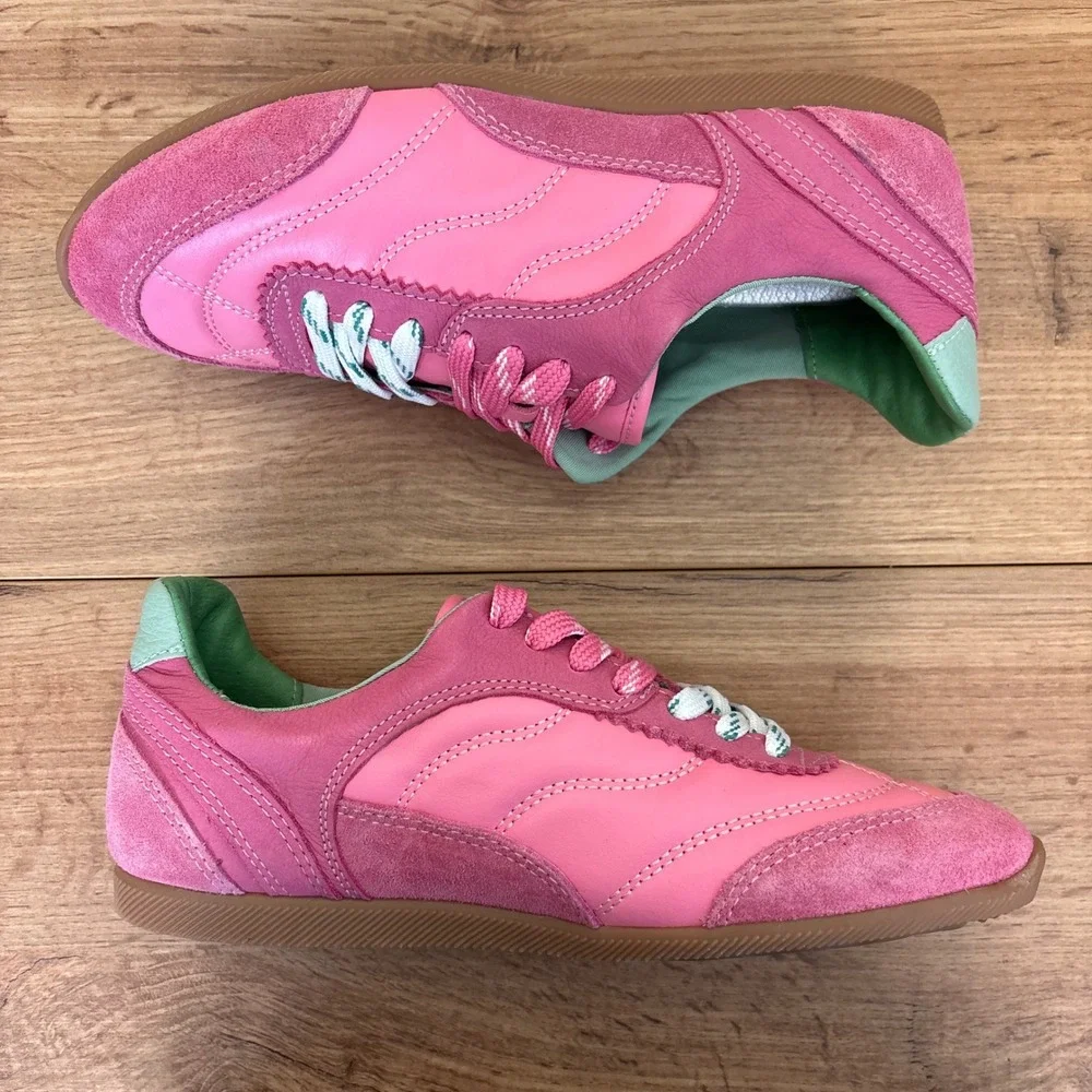DOLCE VITA Laini Sneakers Pink Women Size 7.5 Suede Low Top Multicolor Laces